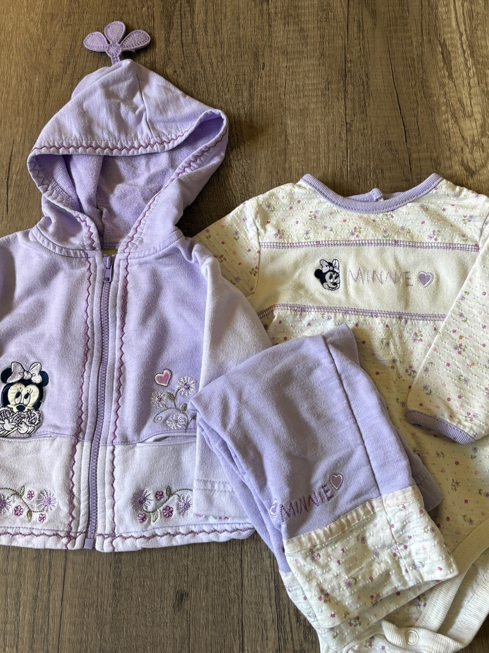 Vintage 2000s Y2K Baby Minnie Baby Clothes Outfit Set Pastel Purple Flowers 6-9M